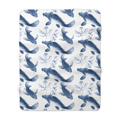 Sherpa Fleece Blanket - Quaint Blue Koi Pattern