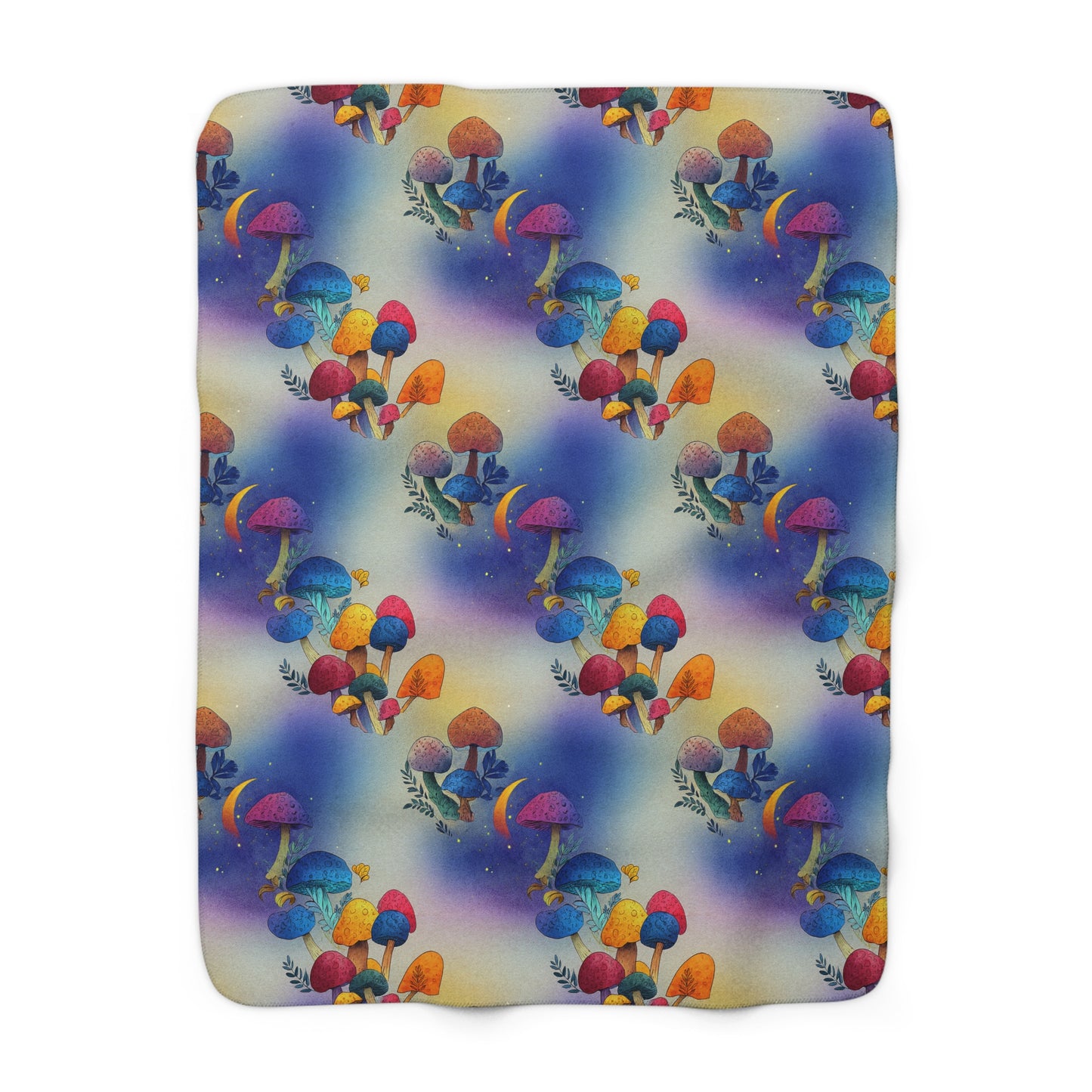 Bright and Very Colorful Mushroom Pattern Sherpa Fleece Blanket