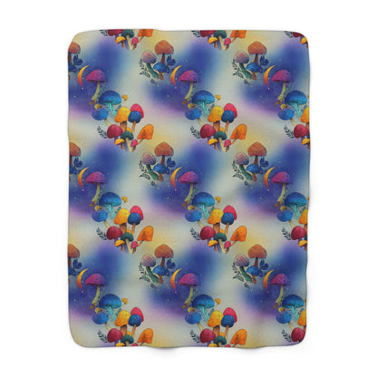 Bright and Very Colorful Mushroom Pattern Sherpa Fleece Blanket