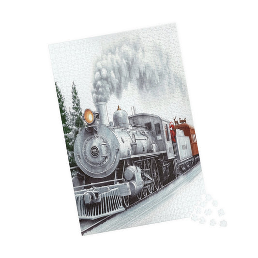 Holiday-Themed Train Puzzle, Family Game Night, Gift for Train Lovers, Winter Wonderland Decor, Educational Activity