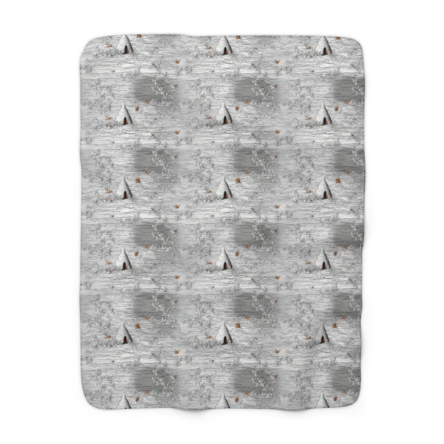 Line Art Bee Hives Sherpa Fleece Blanket, Winter Decor, Hygge Gift, Camping Essential, Gift for Him/Her