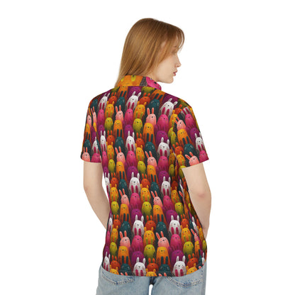 Colorful Bunny Pattern Unisex Polo Shirt, Fun Casual Wear, Animal Lover Shirt