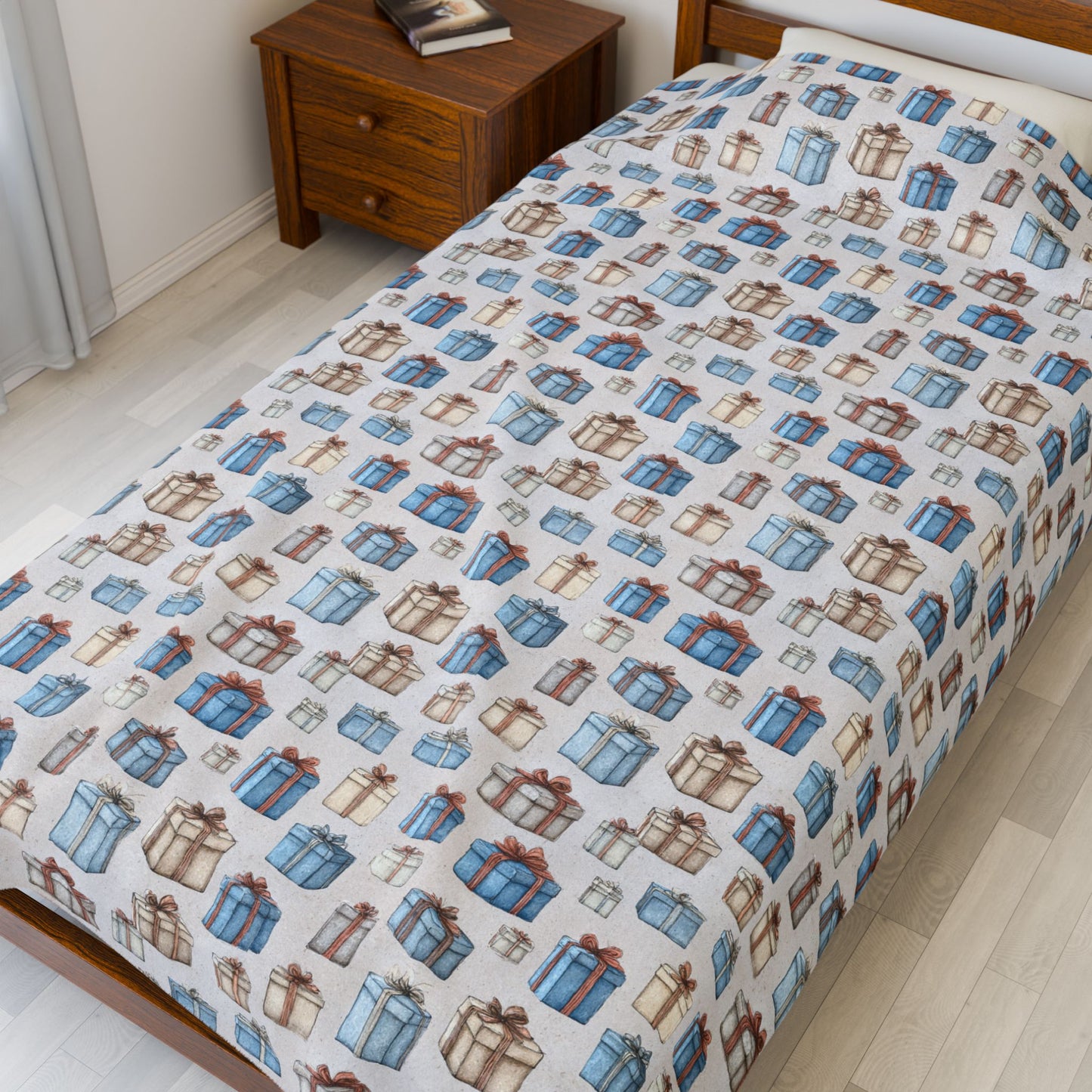 Cozy Gift-Themed Velveteen Plush Blanket, Christmas Blanket, Holiday Home Decor, Gifts for Her