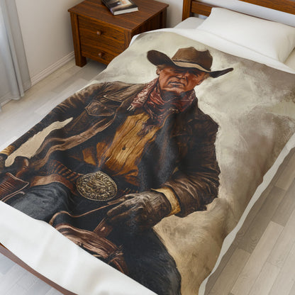 Velveteen Plush Blanket - President Trump as John Wayne Cowboy