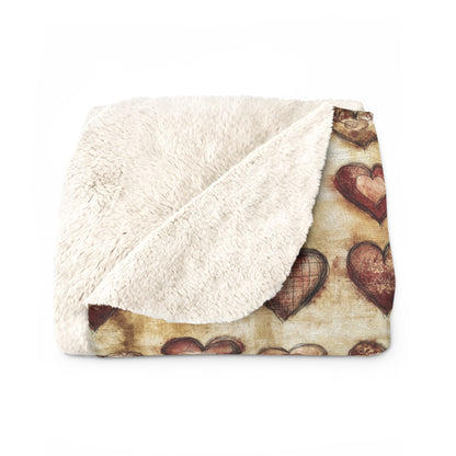 Cozy Hearts Sherpa Fleece Blanket, Warm Snuggle Blanket, Cuddle Blanket for Valentine’s Day, Romantic Gift, Home Decor