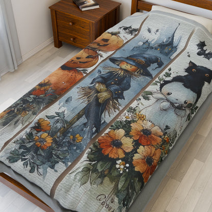 Halloween-Themed Velveteen Plush Blanket, Cozy Blanket for Fall, Scary Pumpkin Blanket, Home Decor, Gift for Halloween Lovers