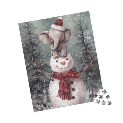 Winter Wonderland Animal Puzzle - Fun Family Activity, Kids Gift, Holiday Decor, Cozy Night In, Snowman & Elephant Design