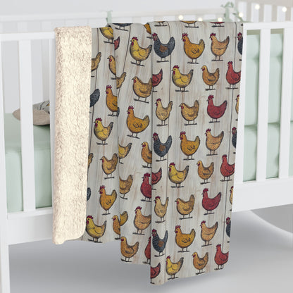 Cozy Chicken-Farm Sherpa Fleece Blanket | Farmhouse Decor, Gift for Cozy Nights, Chicken Lover's Gift, Indoor Comfort Throw