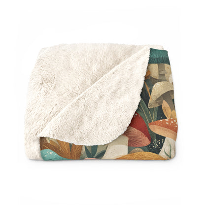 Cozy Mushroom Pattern Sherpa Fleece Blanket | Perfect for Fall, Home Décor, Gift for Nature Lovers, Cozy Nights, Outdoor Adventures