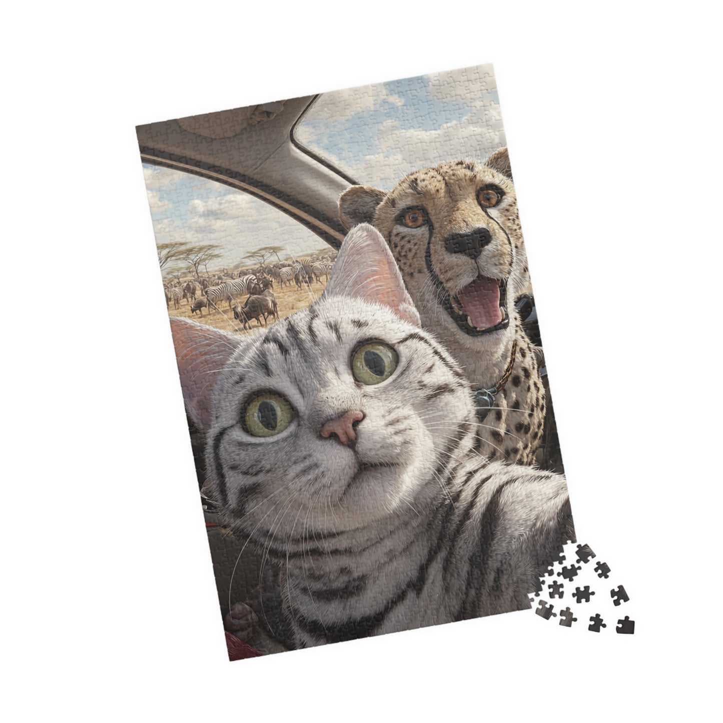Paw-some Adventure Puzzle | Cat & Cheetah Selfie | Family Fun, Cat Lover Gift, Pet-Themed Entertainment
