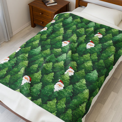 Cozy Christmas Trees Velveteen Plush Blanket, Holiday Throw, Seasonal Home Decor, Gift for Winter, Soft Blanket for Snuggling