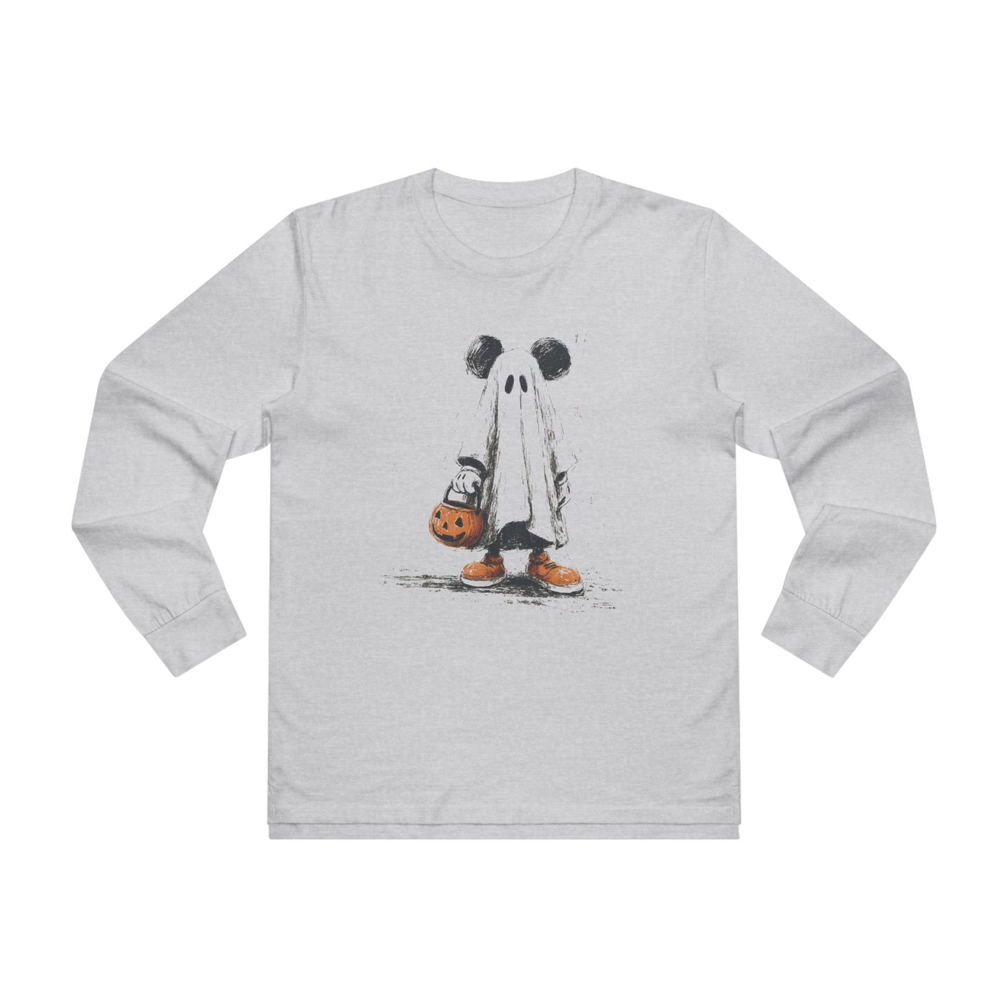 Ghostly Mickey Men’s Long Sleeve Tee - Halloween, Casual Wear, Holiday Gift, Fashion Layering, Fun Apparel