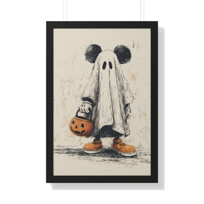 Whimsical Halloween Framed Poster | Ghostly Mickey Art, Halloween Decor, Kid's Room Wall Art, Seasonal Home Decor, Spooky Vibes
