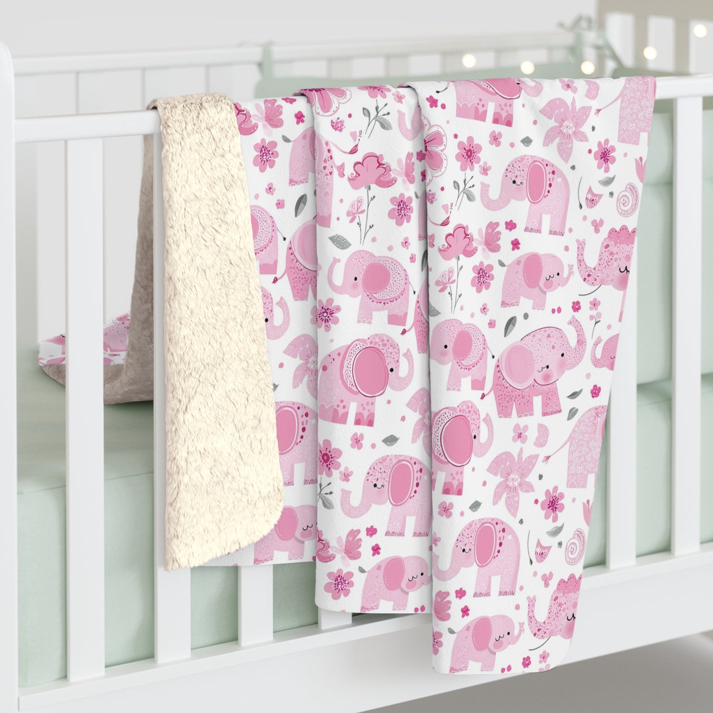 Cute Pink Elephant Sherpa Fleece Blanket, Cozy Child's Gift, Nursery Decor, Baby Shower Present, Soft Plush Blanket