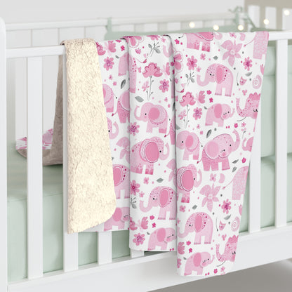 Cute Pink Elephant Sherpa Fleece Blanket, Cozy Child's Gift, Nursery Decor, Baby Shower Present, Soft Plush Blanket