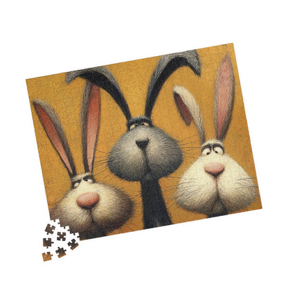 Puzzle - 3 Funny Rabbit Friends on Burnt Orange Background