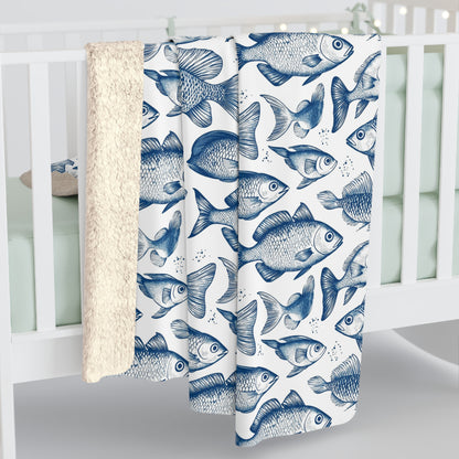 Sherpa Blanket - Let's Go Fishing Cute Small Fish Pattern
