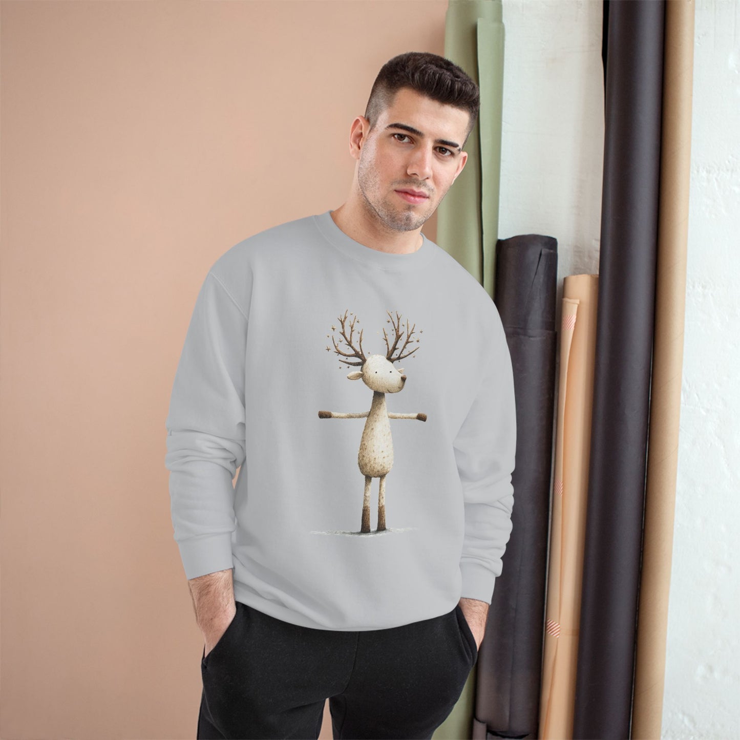 Reindeer Champion Sweatshirt, Cozy Holiday Sweatshirt, Cute Animal Gift, Winter Apparel, Christmas Sweatshirt