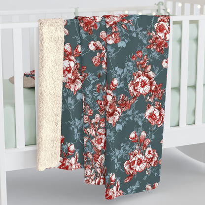 Stunning Colors Sherpa Fleece Blanket - Red and Green Floral Design