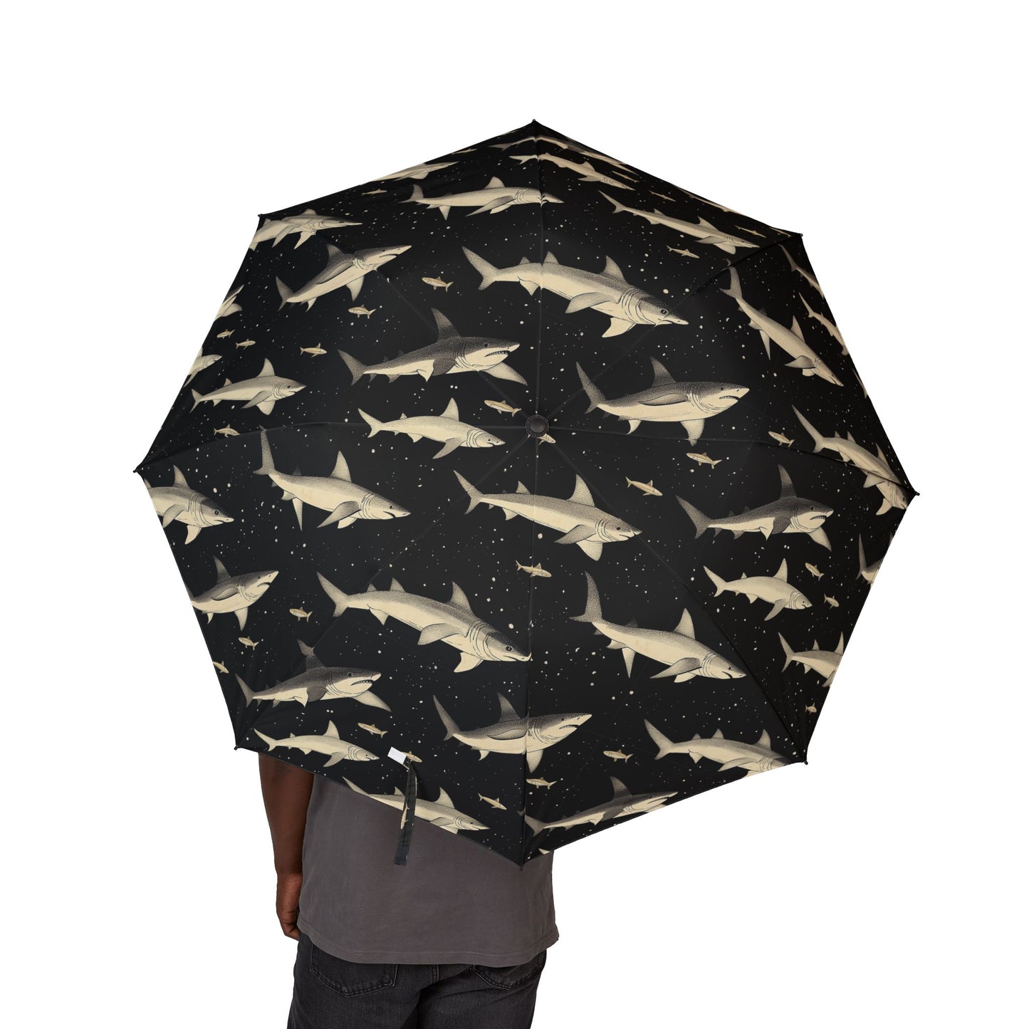 Shark Print Foldable Umbrella | Waterproof Travel Umbrella, Compact Beach Umbrella, Unique Shark Decor, Gift for Cyclists, Stylish Umbrella