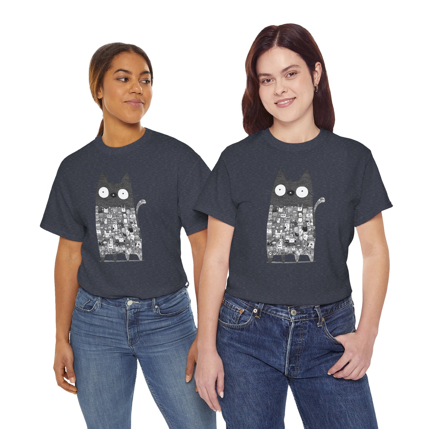 Line Art Abstract Cat Graphic Tee, Unisex Heavy Cotton Tee, Cute Cat Shirt, Unique Gift for Cat Lovers