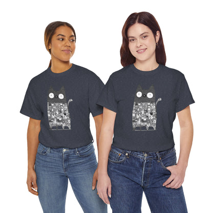 Line Art Abstract Cat Graphic Tee, Unisex Heavy Cotton Tee, Cute Cat Shirt, Unique Gift for Cat Lovers