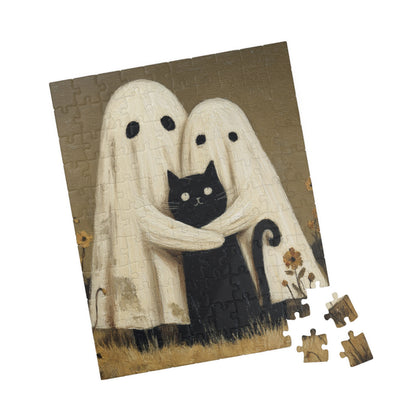 Charming Ghost & Cat Puzzle, Fun Family Activity, Vintage Art Design, Perfect Gift for Halloween, 110-1014 Pieces