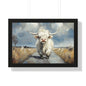 Poster - Cute White Highland Cow Running Down Road Escapee