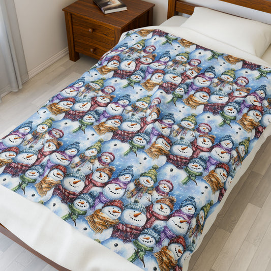 Cozy Snowman Plush Blanket, Winter Gift, Holiday Decor, Soft Fleece Throw, Kids Blanket, Christmas Home Essentials