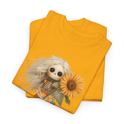 Sunflower Gothic Girl Unisex Cotton Tee, Boho T-Shirt, Gift for Autumn, Casual Wear, Harvest Festival Top, Halloween Shirt