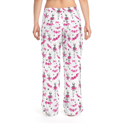 Playful Skeleton Women's Pajama Pants, Halloween Sleepwear, Cozy Lounge Pants, Gift for Her, Skeleton Print Sleep Pants