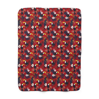Gorgeous Reds Tropical Sherpa Fleece Blanket, Cozy Throw for Home Decor, Perfect for Tiki Parties