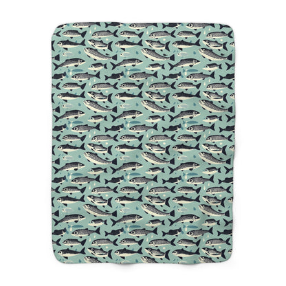Fish Pattern Sherpa Fleece Blanket, Gift for Fishermen, Outdoor Lover's Blanket, Unique Blanket