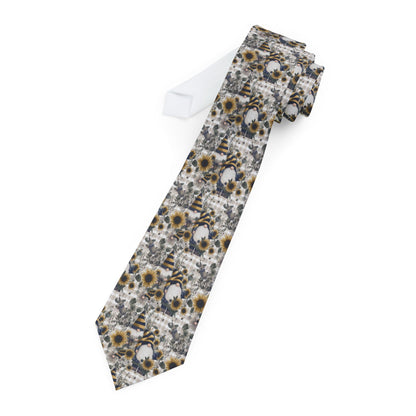 Gnome Floral Necktie, Cottagecore Tie, Unique Gift for Him, Formal Accessories, Sunflower Halloween Tie