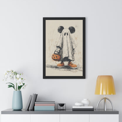 Whimsical Halloween Framed Poster | Ghostly Mickey Art, Halloween Decor, Kid's Room Wall Art, Seasonal Home Decor, Spooky Vibes