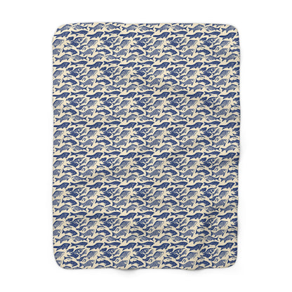 Nautical Sherpa Fleece Blanket, Cozy Sea Life Throw, Perfect for Beach Lovers