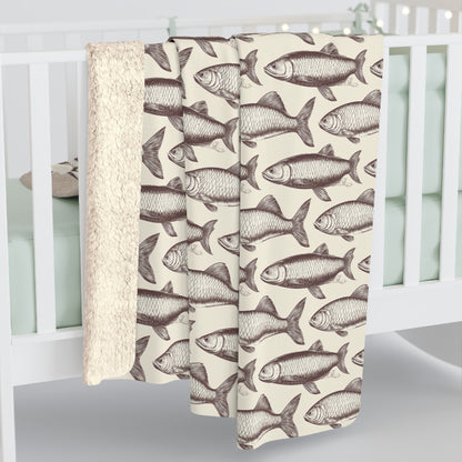 Cozy Fish Pattern Sherpa Fleece Blanket | Warm Throw, Perfect for Home Decor, Gifts, Camping, and Beach Days