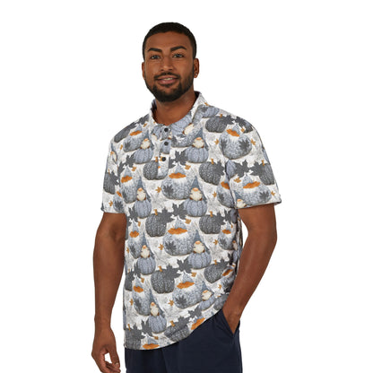 Autumn Gnome Vibes Unisex Polo Shirt, Festive Fall Apparel, Pumpkin Themed Top, Casual Thanksgiving Outfit