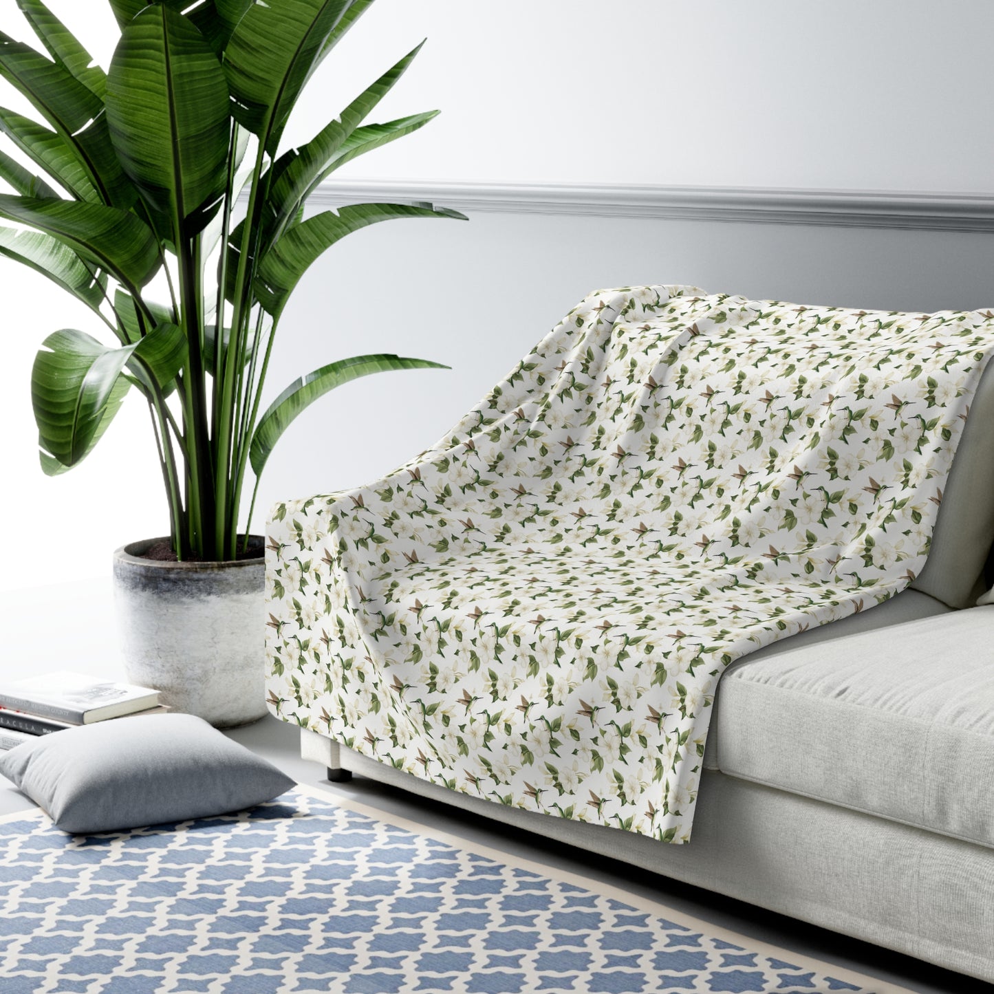 Sherpa Fleece Blanket - Garden Hummingbirds Wedding Throw