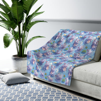 Cozy Hippo Sherpa Fleece Blanket, Soft Throw for Kids, Perfect Gift for Baby Showers