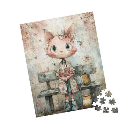 Cat-Themed Puzzle with Floral Design, Perfect Gift for Cat Lovers, Family Game Night, Relaxation Activity, Home Decor