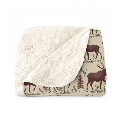 Cozy moose Pastern Sherpa Fleece Blanket | Warm Throw for Winter, Outdoor Adventures, Camping, Holidays, Home Decor