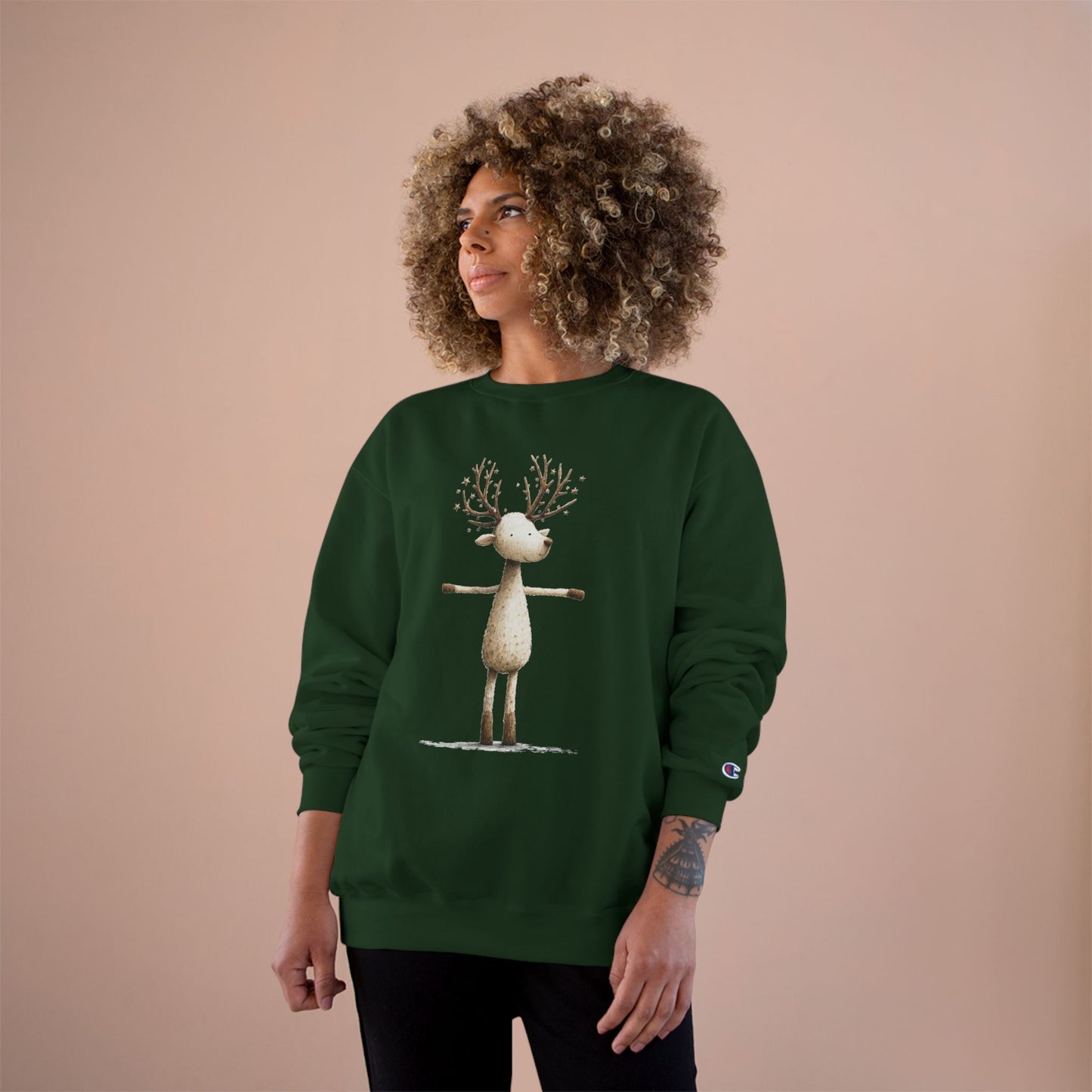 Reindeer Champion Sweatshirt, Cozy Holiday Sweatshirt, Cute Animal Gift, Winter Apparel, Christmas Sweatshirt