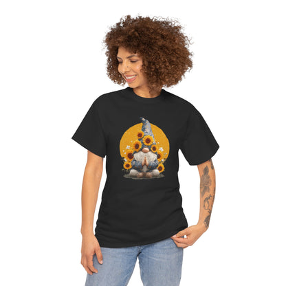 Sunflower and Yoga Gnome Unisex Heavy Cotton Tee - Boho Style, Eco-Friendly Apparel, Casual Wear, Unique Art Tee