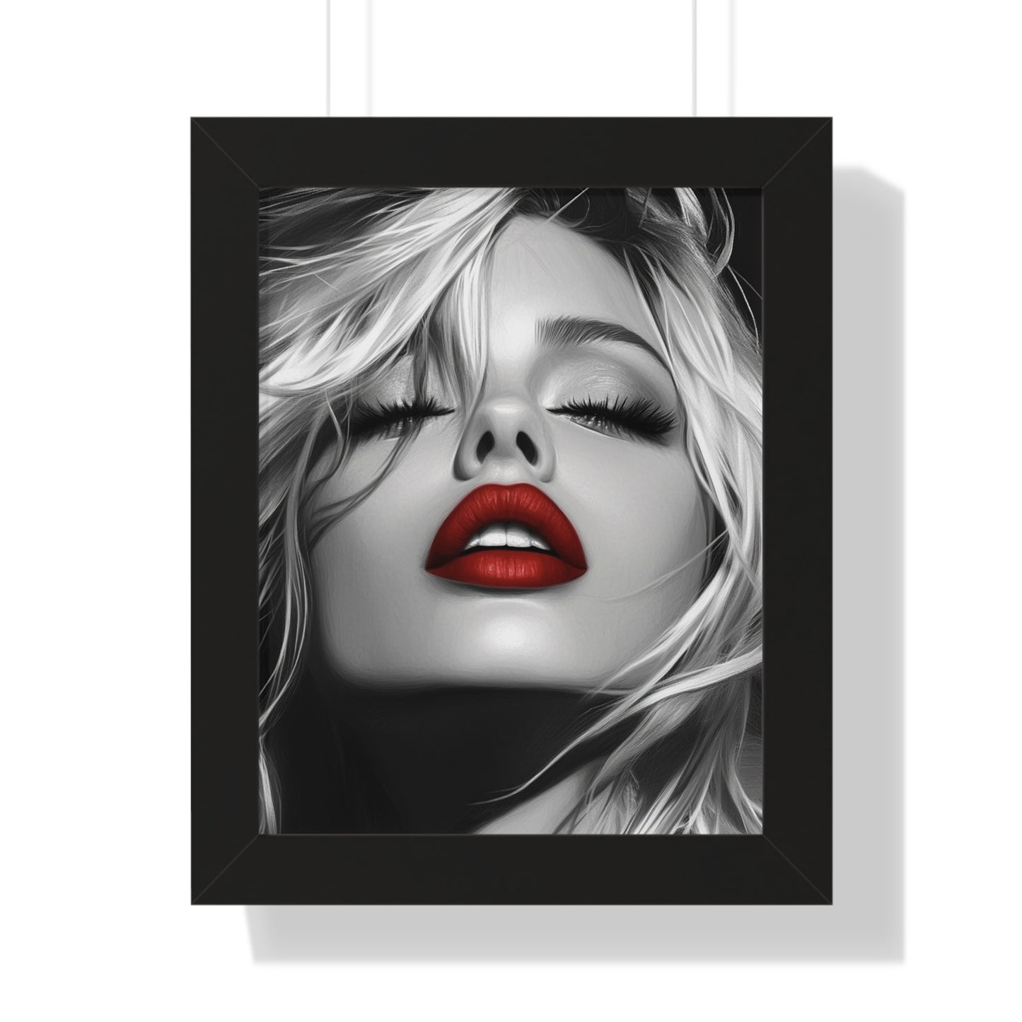 Chic Framed Vertical Poster with Bold Red Lips, Art Print for Glam Decor, Fashion Wall Art, Bedroom Decoration, Elegant Gift Idea