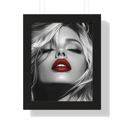 Chic Framed Vertical Poster with Bold Red Lips, Art Print for Glam Decor, Fashion Wall Art, Bedroom Decoration, Elegant Gift Idea