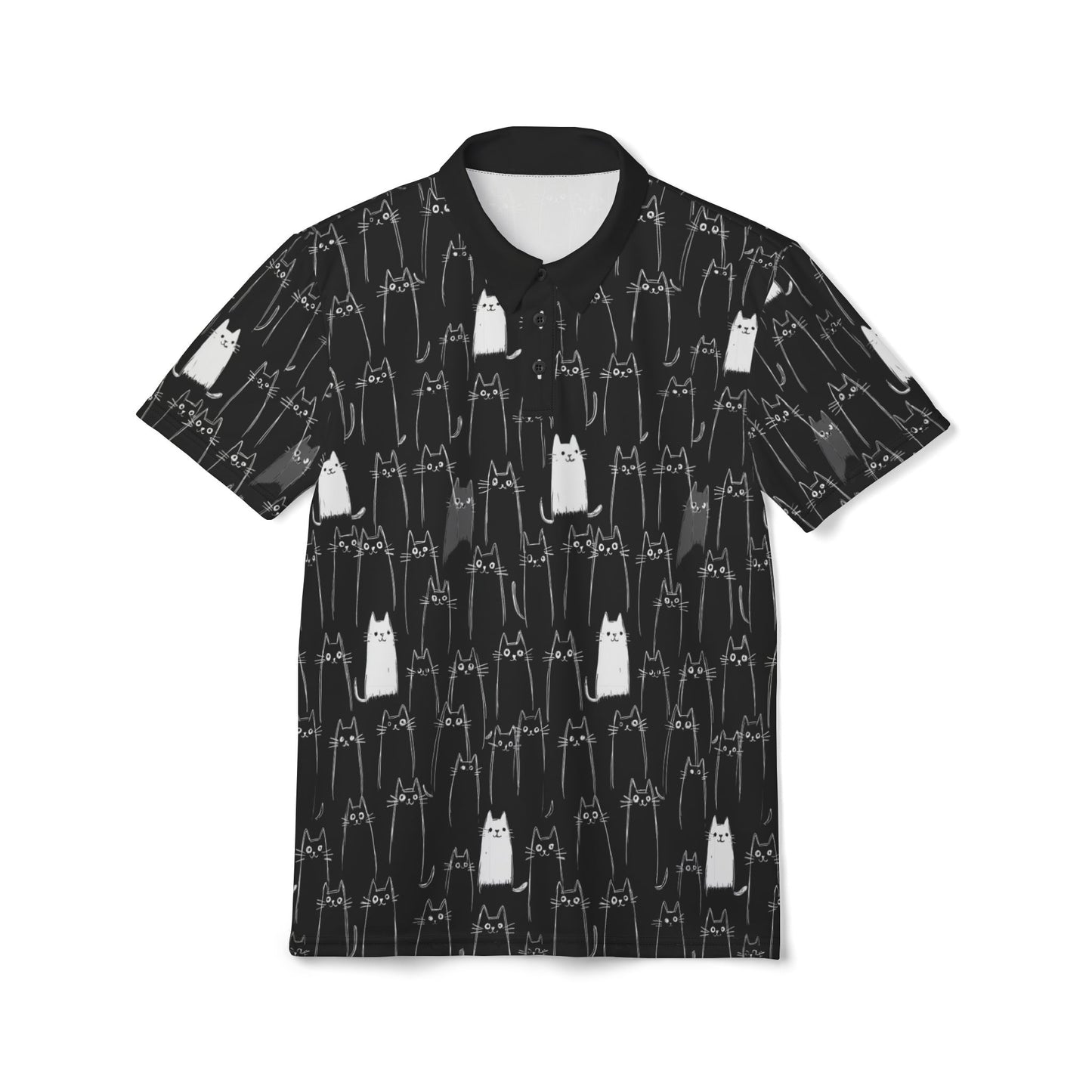 Black Cat Pattern Unisex Polo Shirt, Casual Style, Cat Lovers Gift, Unique Apparel, Pet Owner Fashion, Perfect for Parties