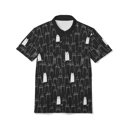 Black Cat Pattern Unisex Polo Shirt, Casual Style, Cat Lovers Gift, Unique Apparel, Pet Owner Fashion, Perfect for Parties