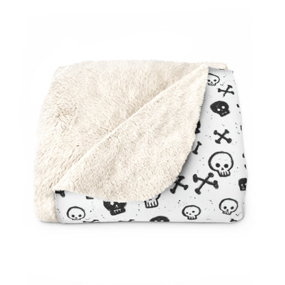 Gothic Skull Sherpa Fleece Blanket, Warm Throw Blanket for Cozy Nights, Halloween Decor, Gift for Him or Her