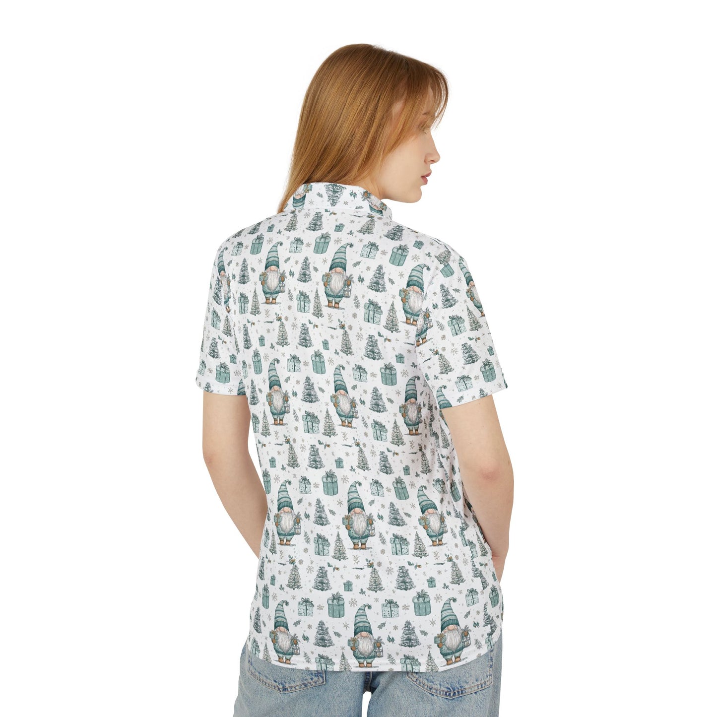 Whimsical Gnome Polo Shirt, Holiday Gift, Casual Wear, Summer Outing, Unique Fashion Statement, Comfortable Everyday Style